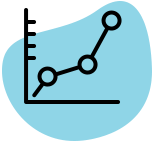 Icon of a chart going up on a blue background