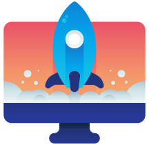 Blue rocket firing off computer icon